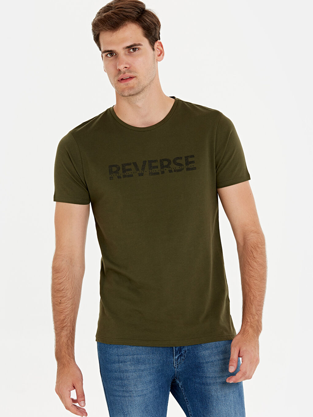 Haki Bisiklet Yaka Penye Erkek Tişört-1