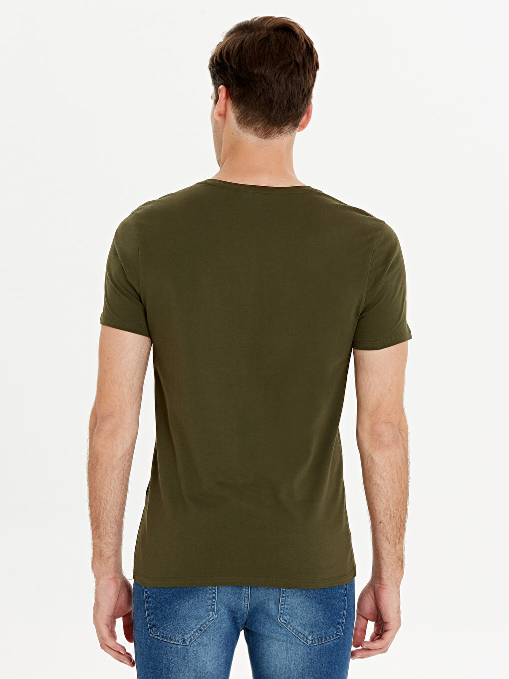 Haki Bisiklet Yaka Penye Erkek Tişört-2