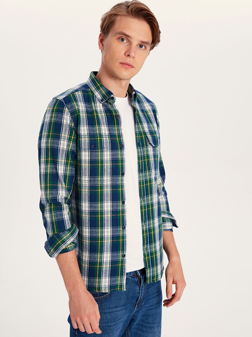 Man GREEN Flannel Shirt -9W7551Z8-LME