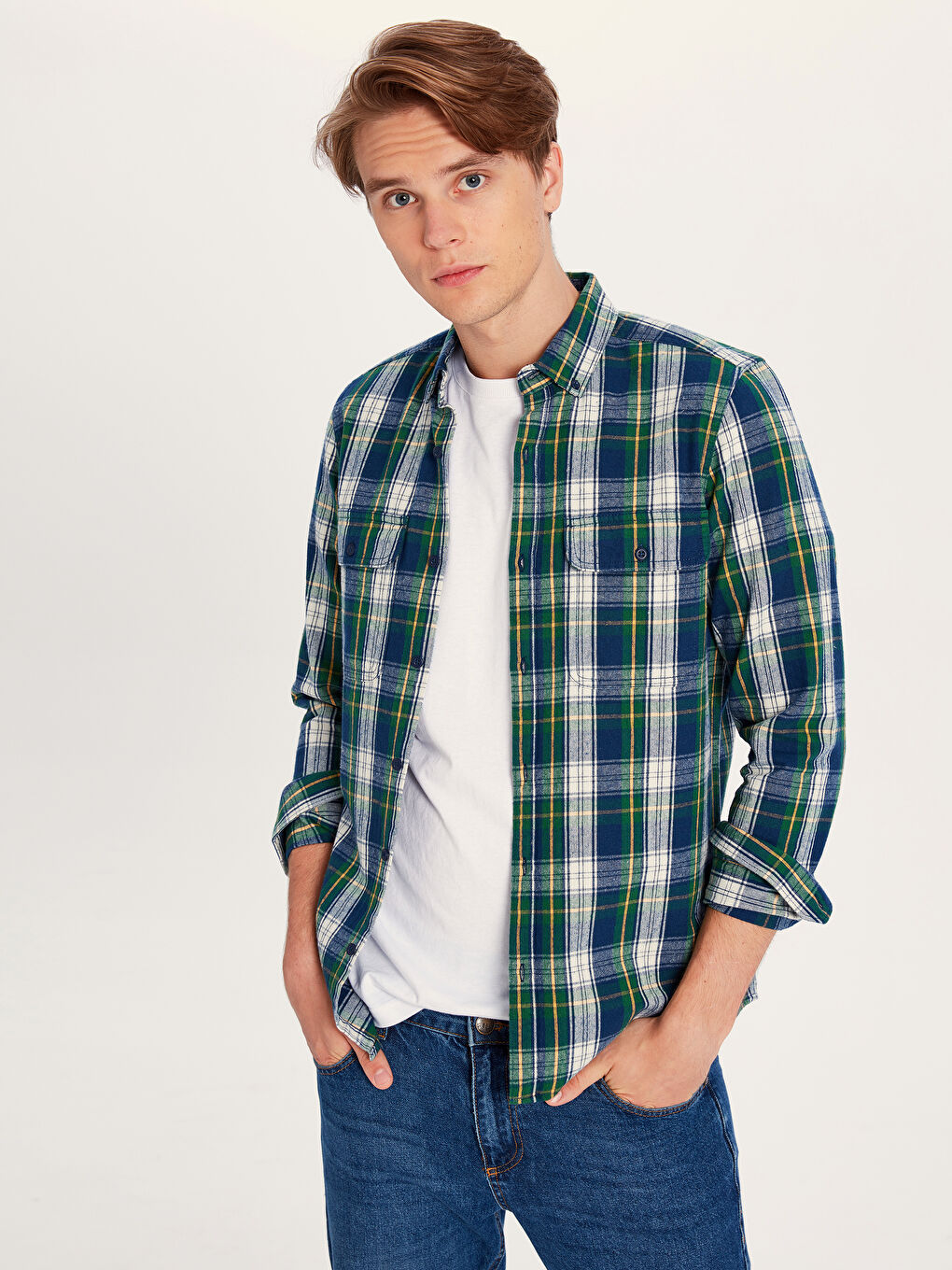 Man GREEN Flannel Shirt -9W7551Z8-LME