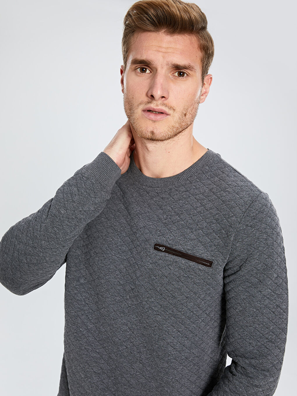 Gri Bisiklet Yaka Erkek Sweatshirt-2