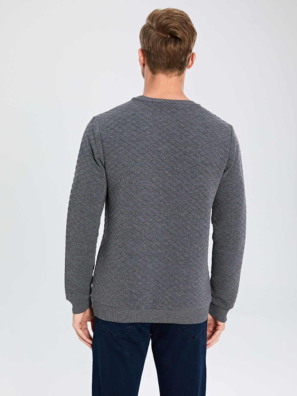 Gri Bisiklet Yaka Erkek Sweatshirt-3