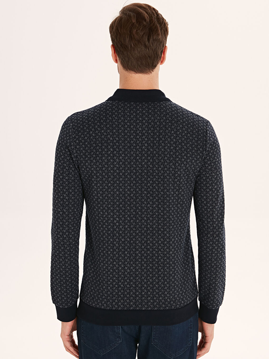 Men's Patterned Long Sleeve Polo Collar Sweatshirt-2