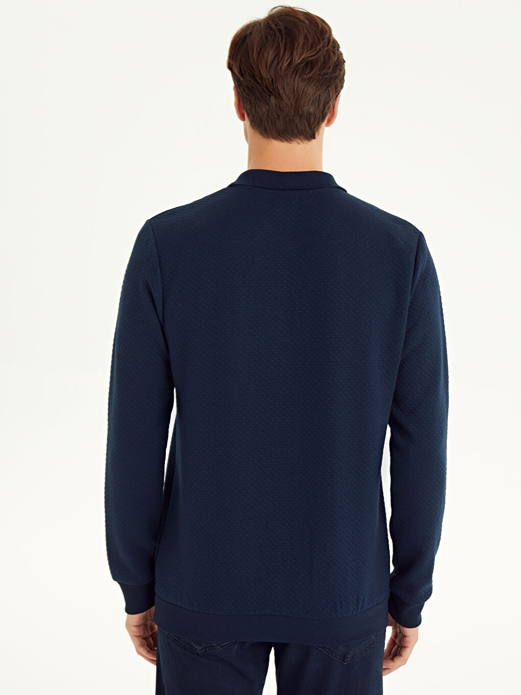 Lacivert Polo Yaka Uzun Kollu Erkek Tişört-3