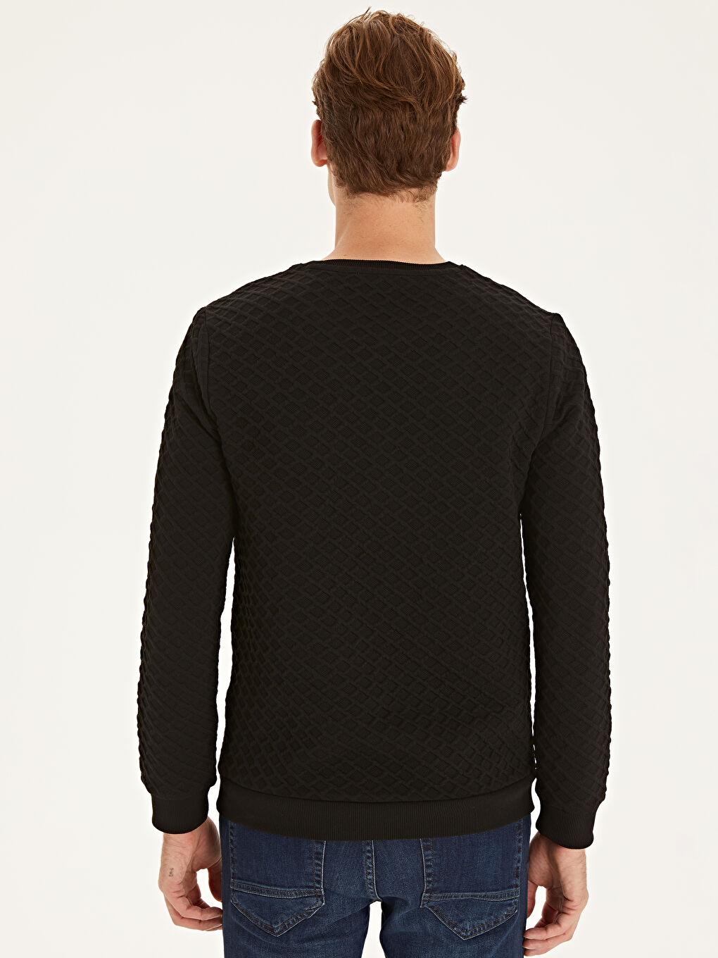 Siyah Slim Fit Kapitone Desenli Sweatshirt-2