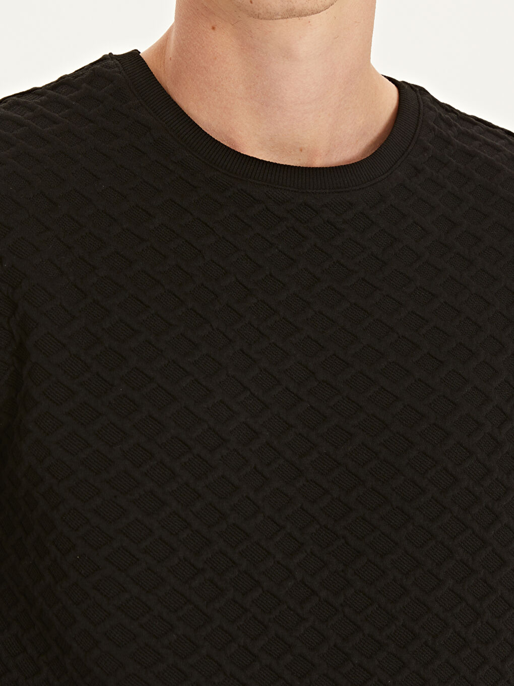 Siyah Slim Fit Kapitone Desenli Sweatshirt-3