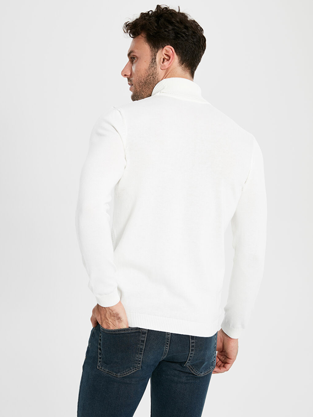 Ekru Balıkçı Yaka Erkek Triko Kazak-2