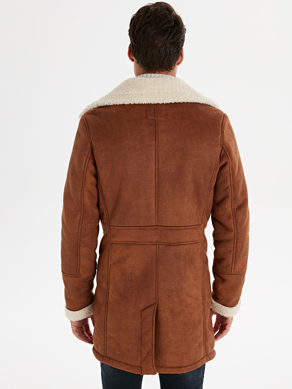 Kahverengi Standart Kalıp Erkek Deri Görünümlü Mont-4