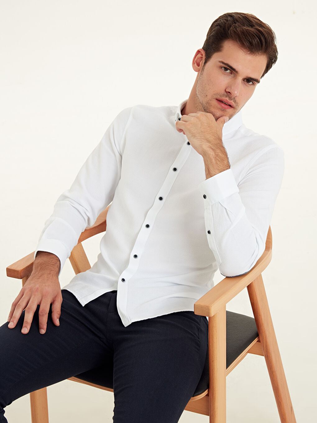 Beyaz Slim Fit Uzun Kollu Erkek Gömlek