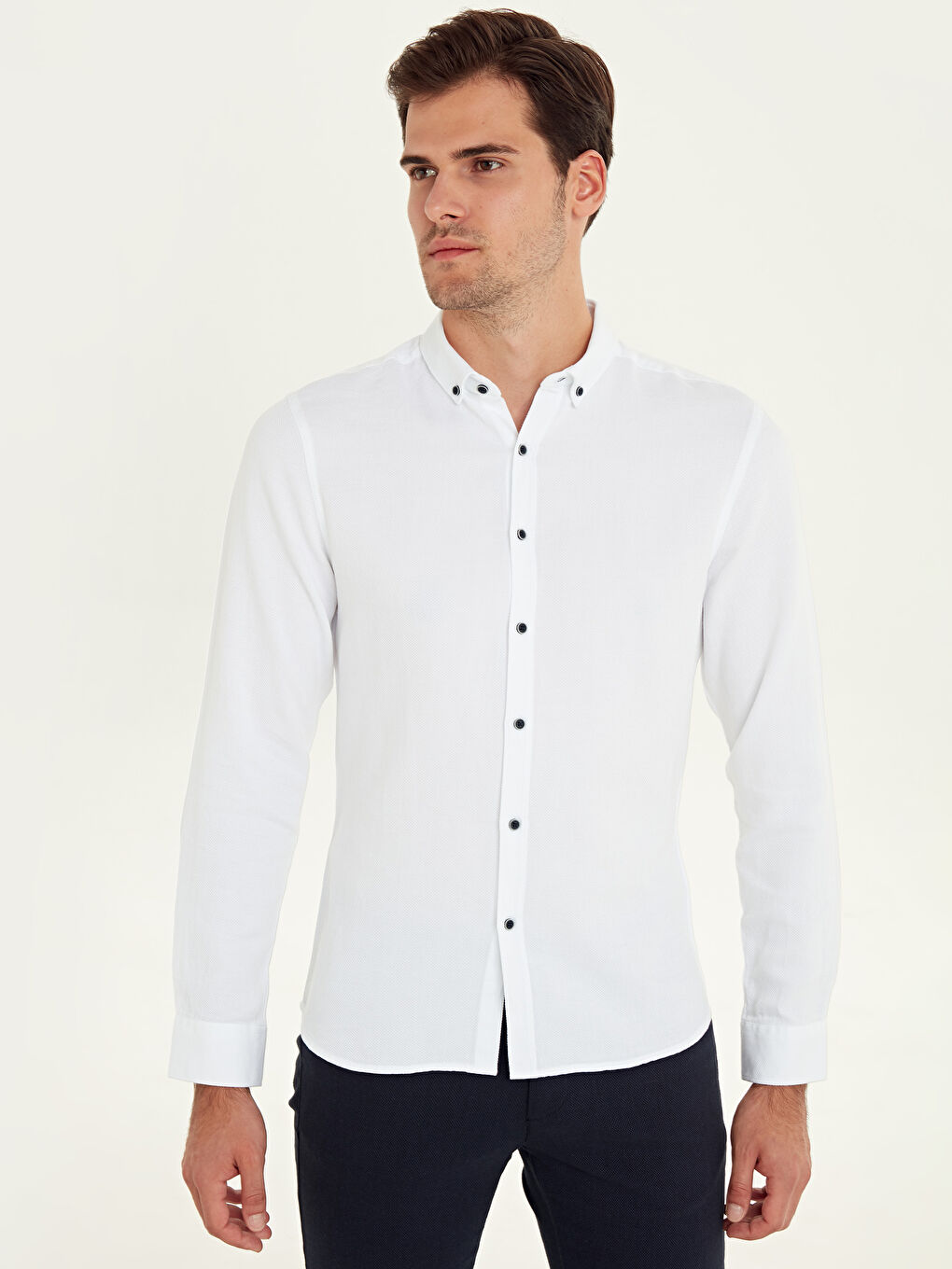 Beyaz Slim Fit Uzun Kollu Erkek Gömlek-1