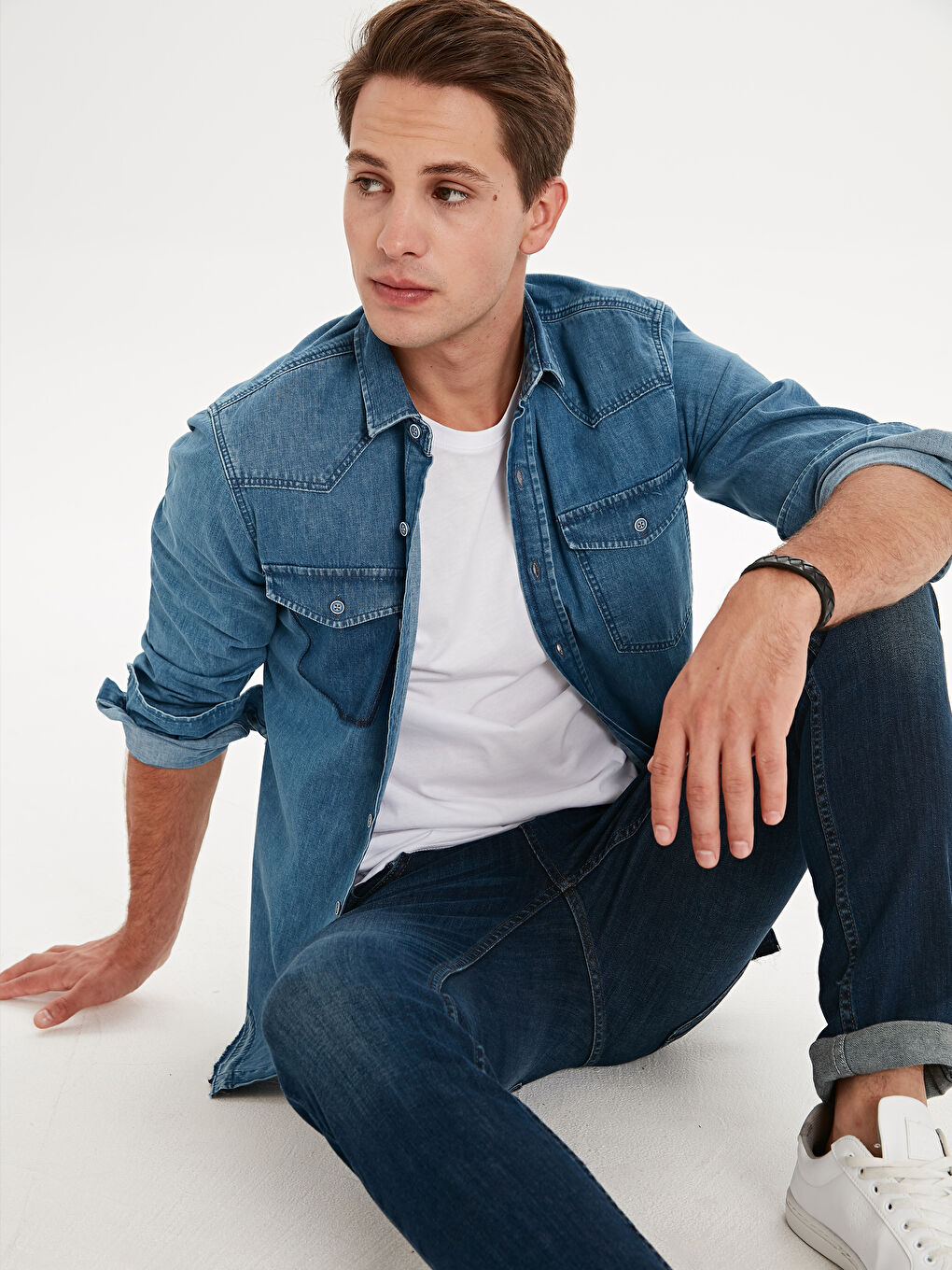 Orta İndigo Rodeo Jean Gömlek-1