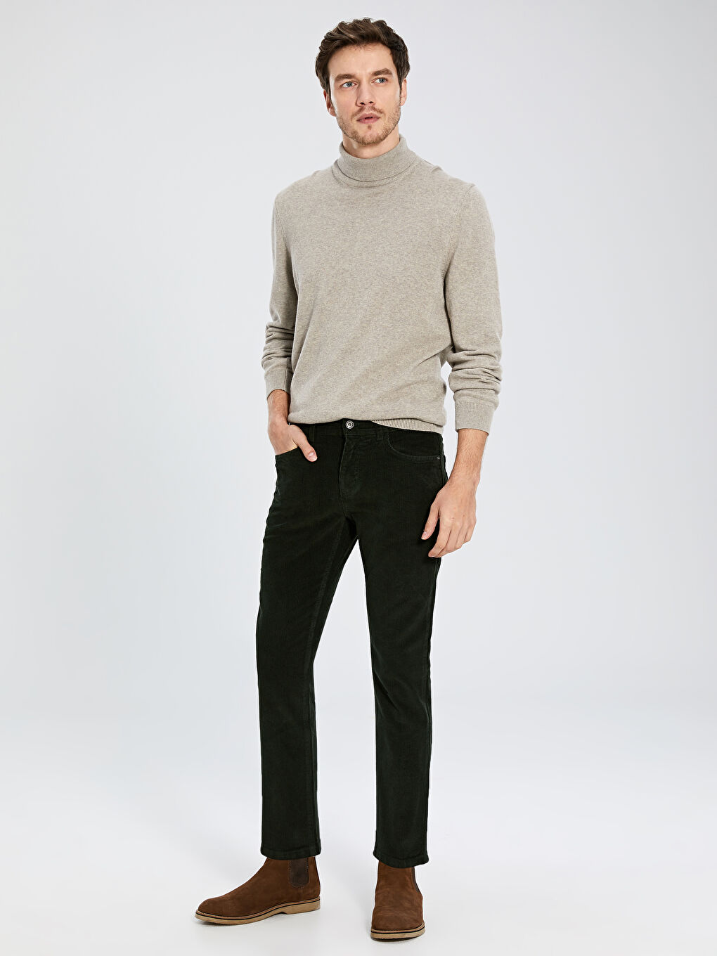 Yeşil Dar Kalıp Erkek Chino Pantolon-1