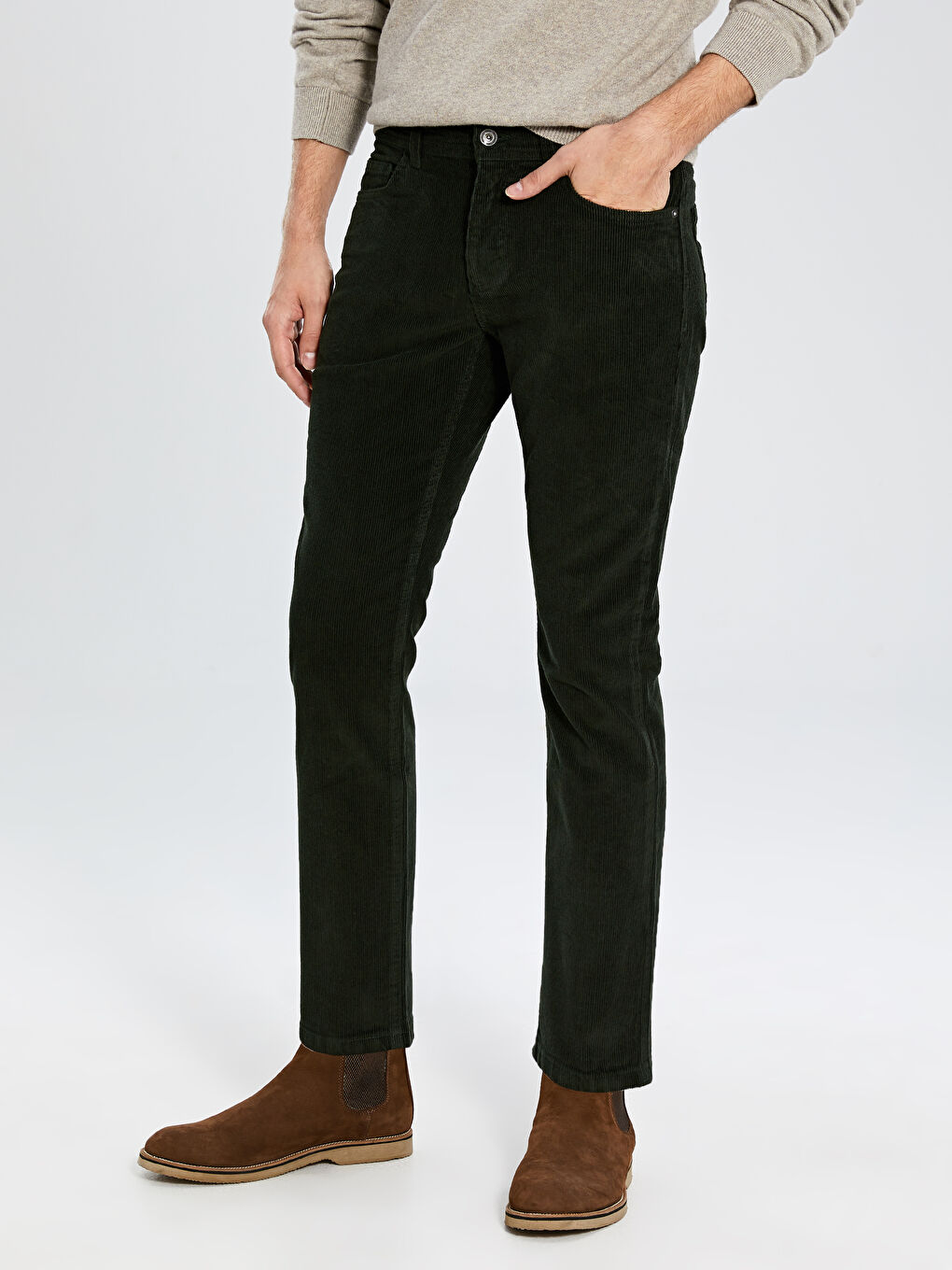 Yeşil Dar Kalıp Erkek Chino Pantolon-2