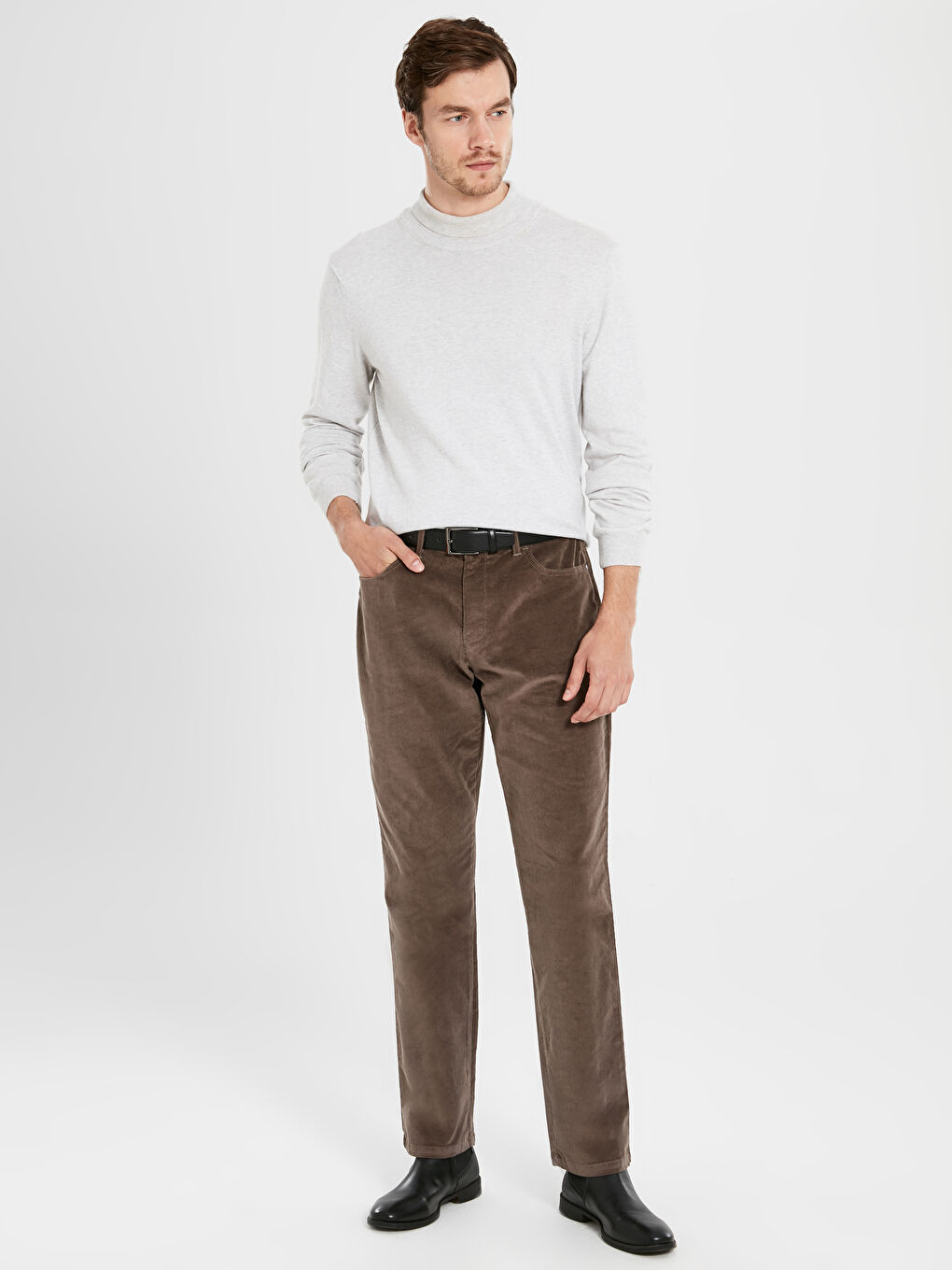 Kahverengi Standart Kalıp Kadife Erkek Pantolon