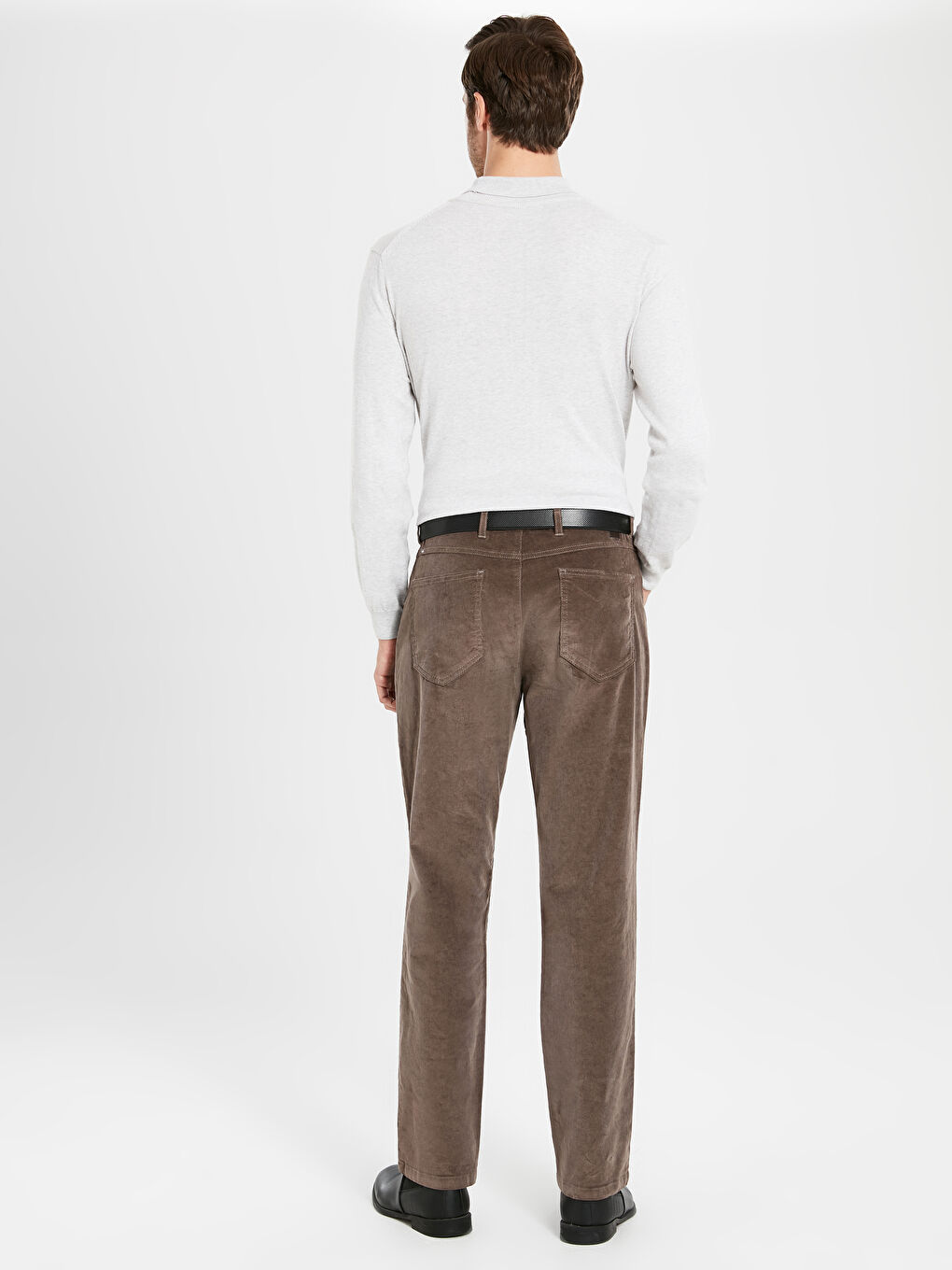 Kahverengi Standart Kalıp Kadife Erkek Pantolon-2