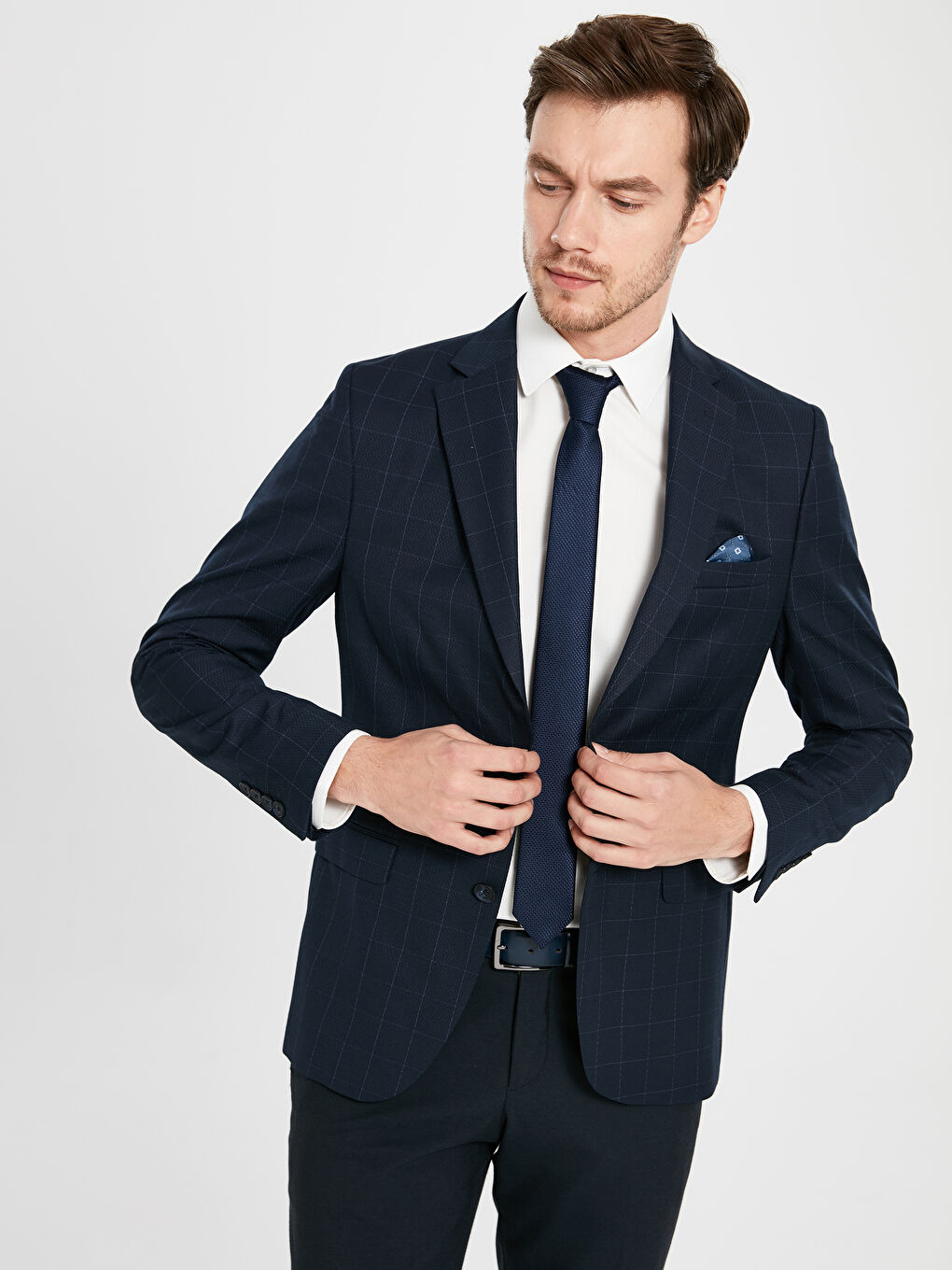 Lacivert Ekoseli Blazer Ceket-1