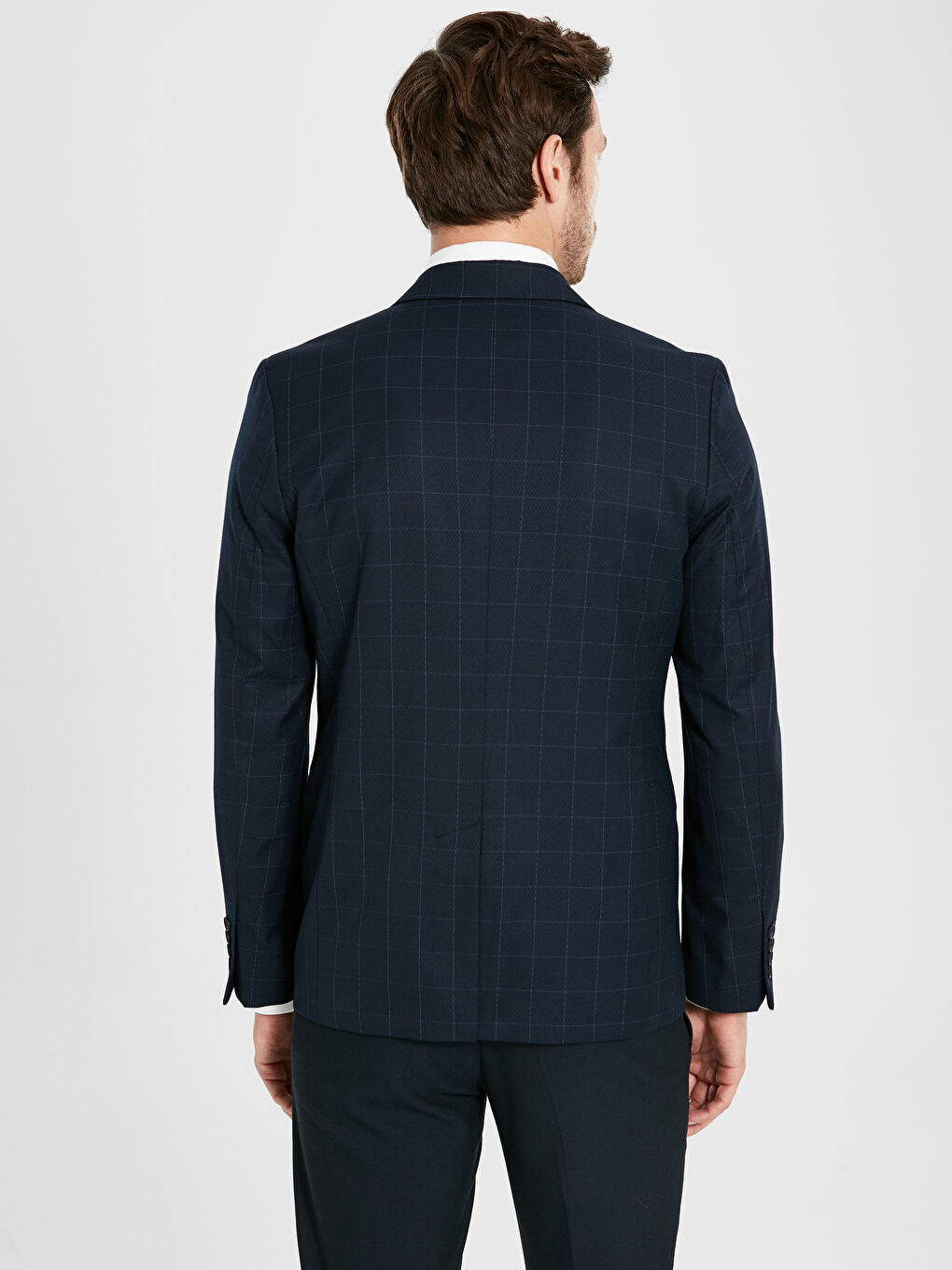 Lacivert Ekoseli Blazer Ceket-3