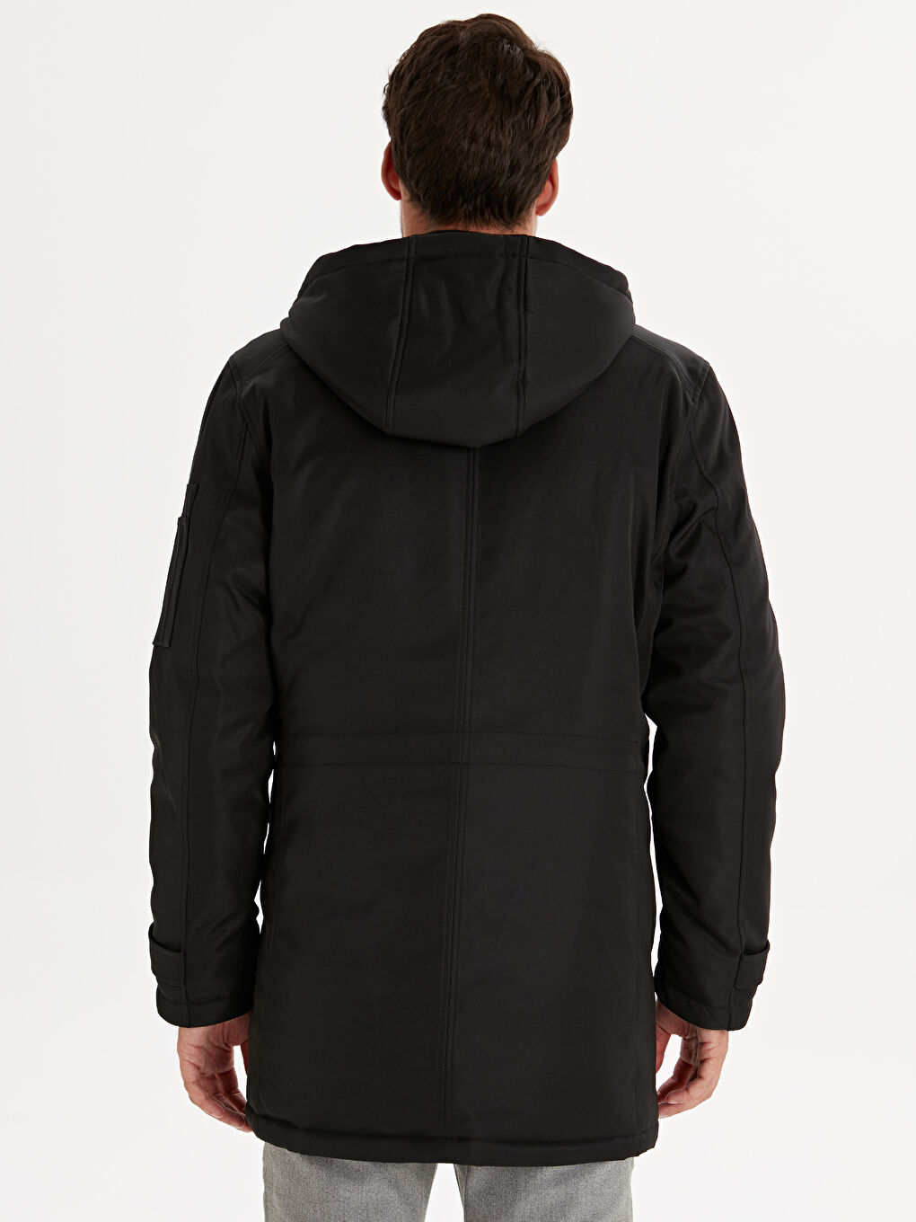 Siyah Standart Kalıp Uzun kollu Kalın Erkek Kaban-4