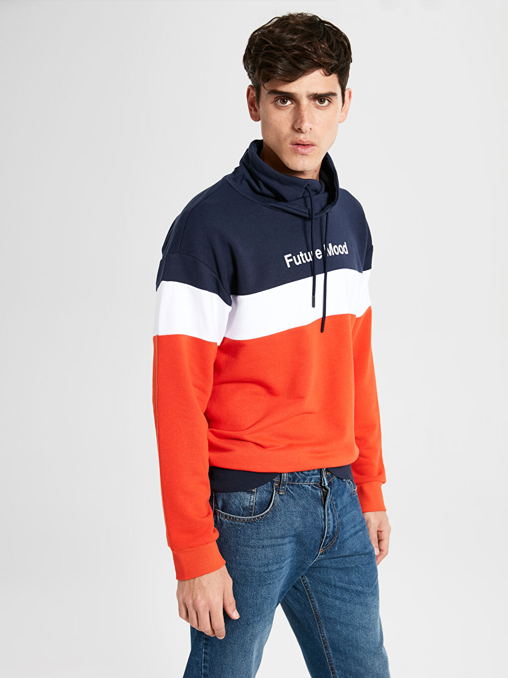 Turuncu Keşiş Yaka Baskılı Kalın Sweatshirt Baba Oğul Kombini