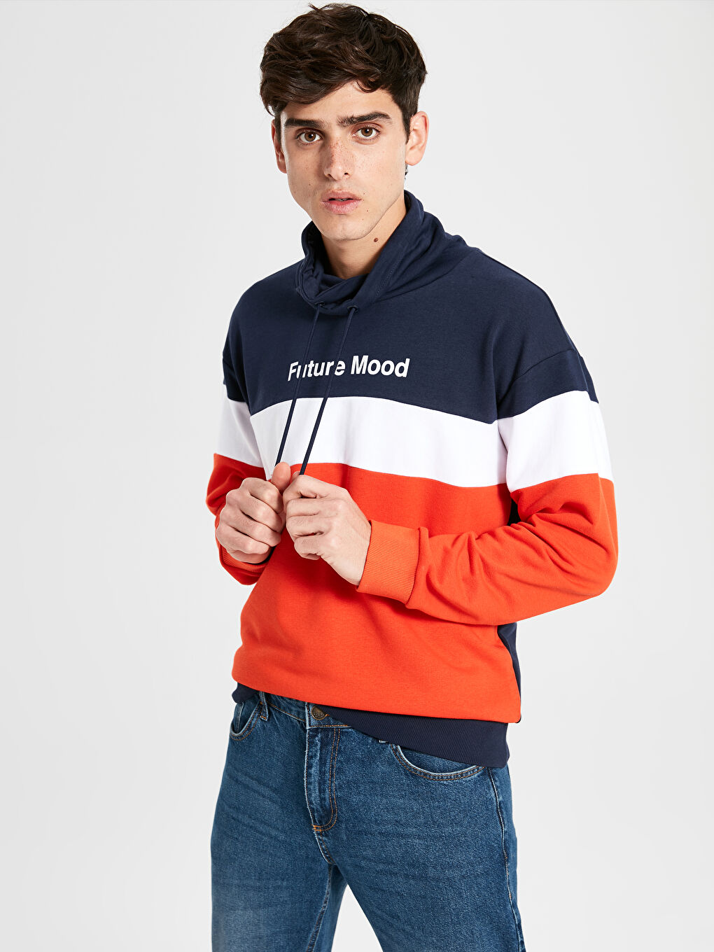 Turuncu Keşiş Yaka Baskılı Kalın Sweatshirt Baba Oğul Kombini-1