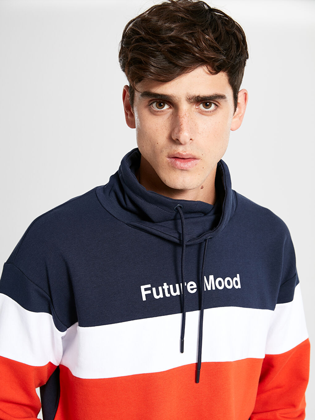 Turuncu Keşiş Yaka Baskılı Kalın Sweatshirt Baba Oğul Kombini-2