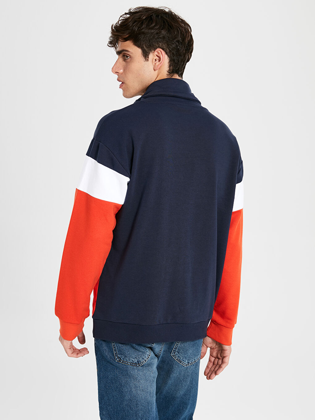 Turuncu Keşiş Yaka Baskılı Kalın Sweatshirt Baba Oğul Kombini-3