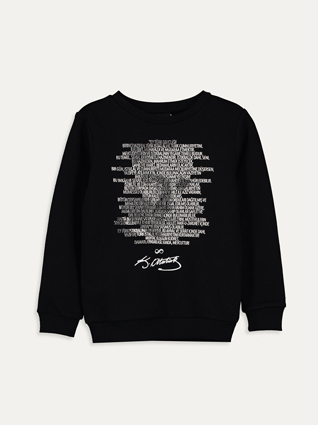 Siyah Erkek Çocuk Atatürk Gençliğe Hitabe Baskılı Sweatshirt Baba Oğul Kombini-1