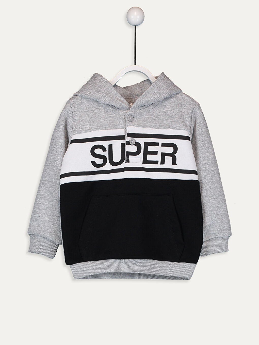 Gri Erkek Bebek Yazı Baskılı Kapüşonlu Sweatshirt Baba Oğul Kombini