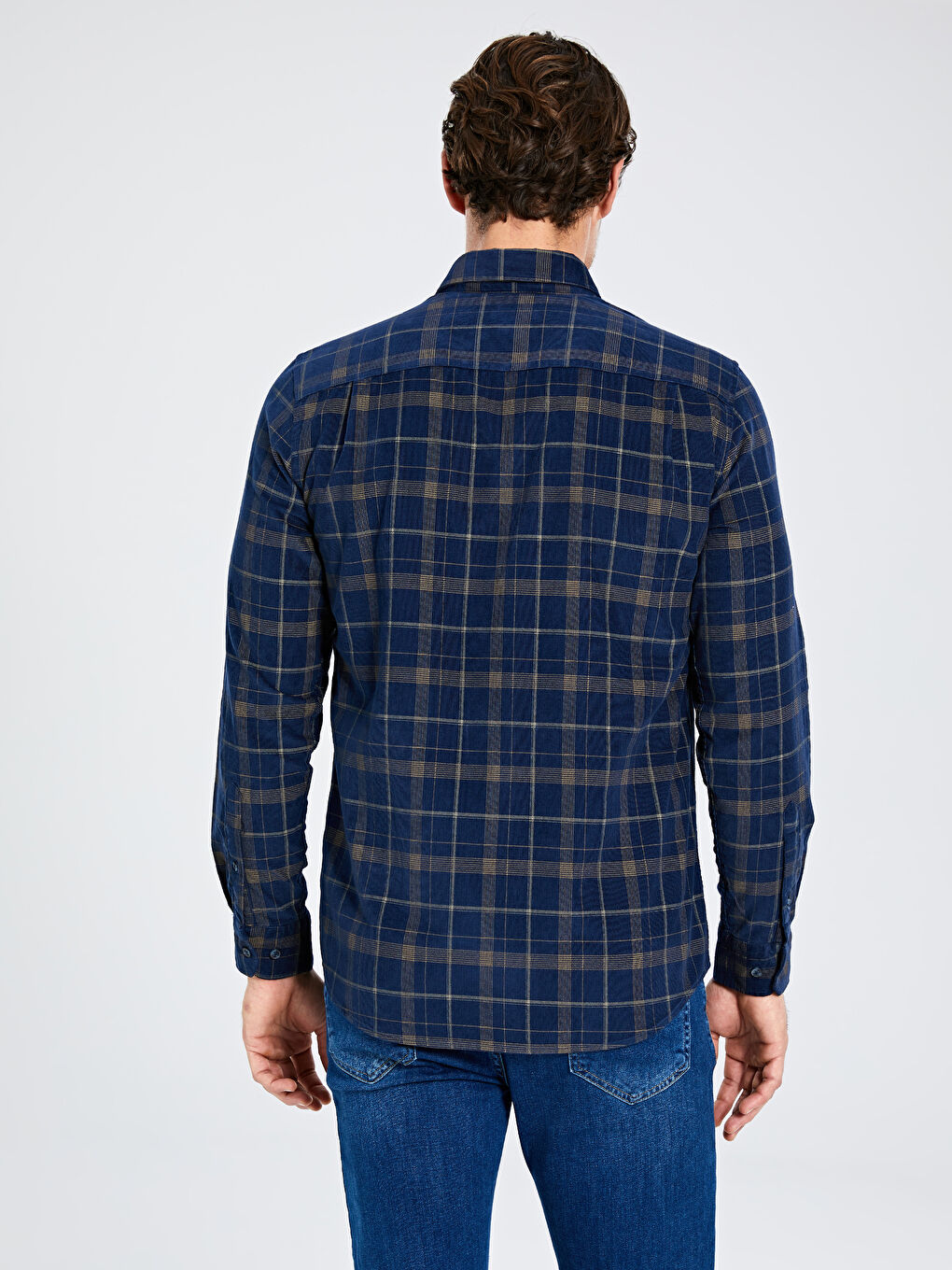 قميص رجالي كم طويل قطيفة عادي-2