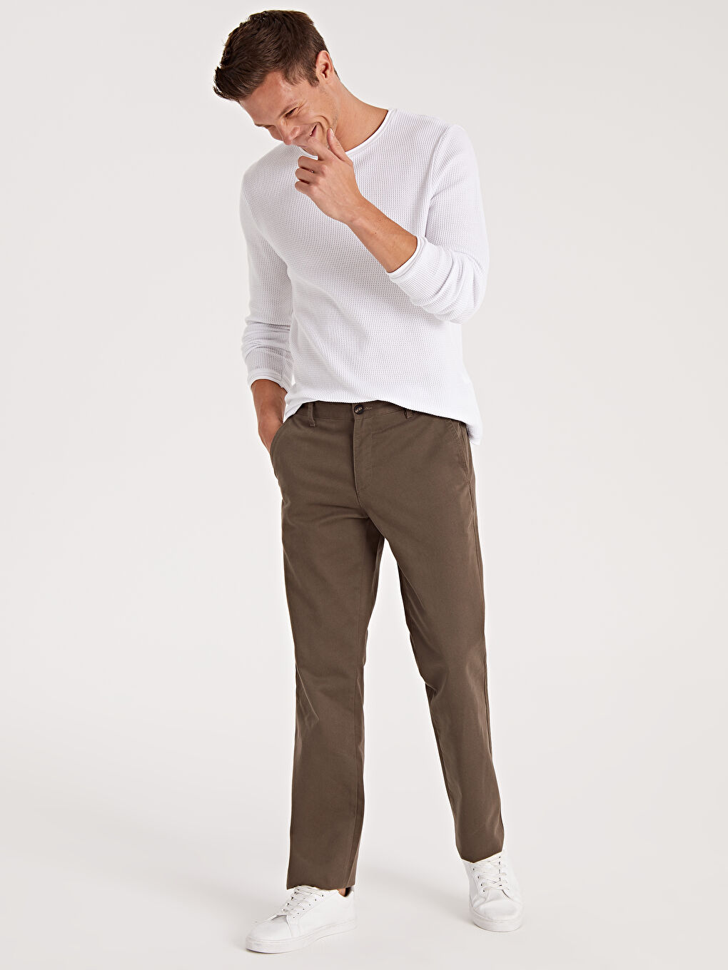 Kahverengi Geniş Kalıp Erkek Chino Pantolon