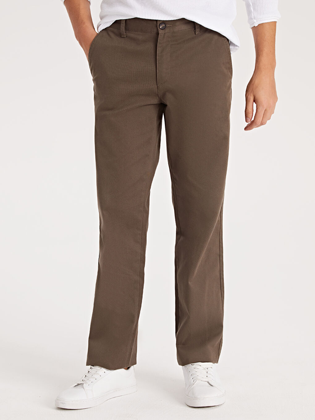 Kahverengi Geniş Kalıp Erkek Chino Pantolon-1