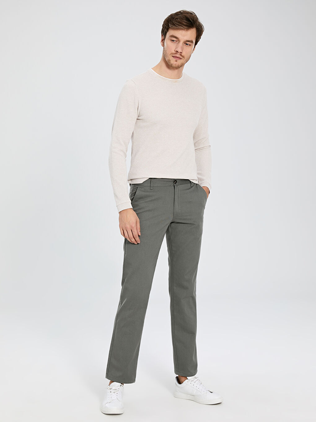 Haki Geniş Kalıp Erkek Chino Pantolon-1