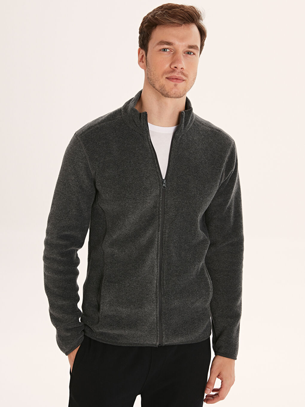 Koyu Gri Melanj Fermuarlı Sweatshirt