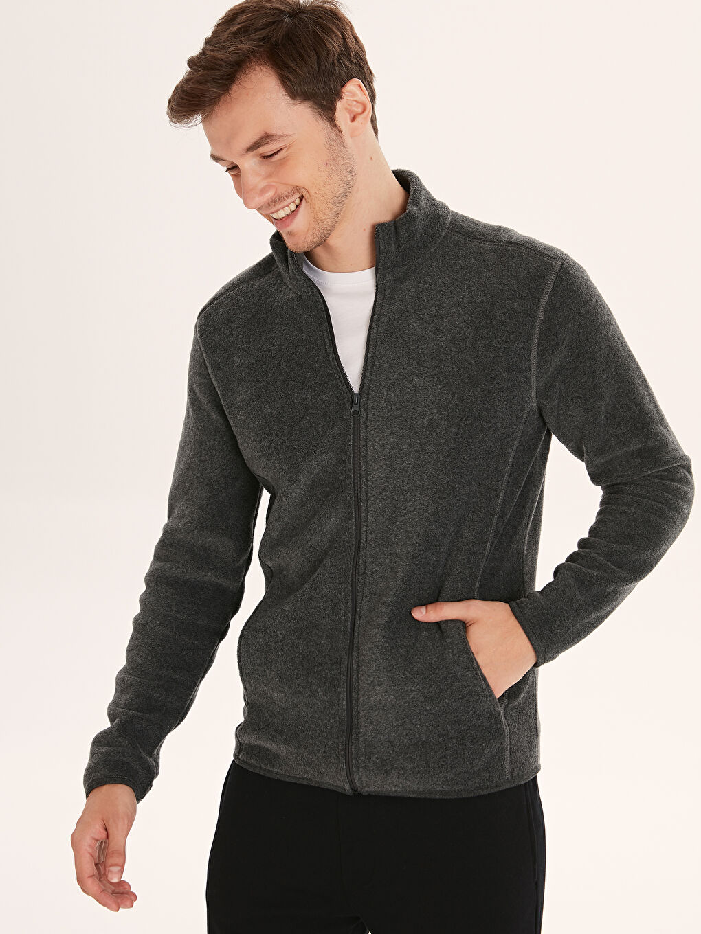 Koyu Gri Melanj Fermuarlı Sweatshirt-1