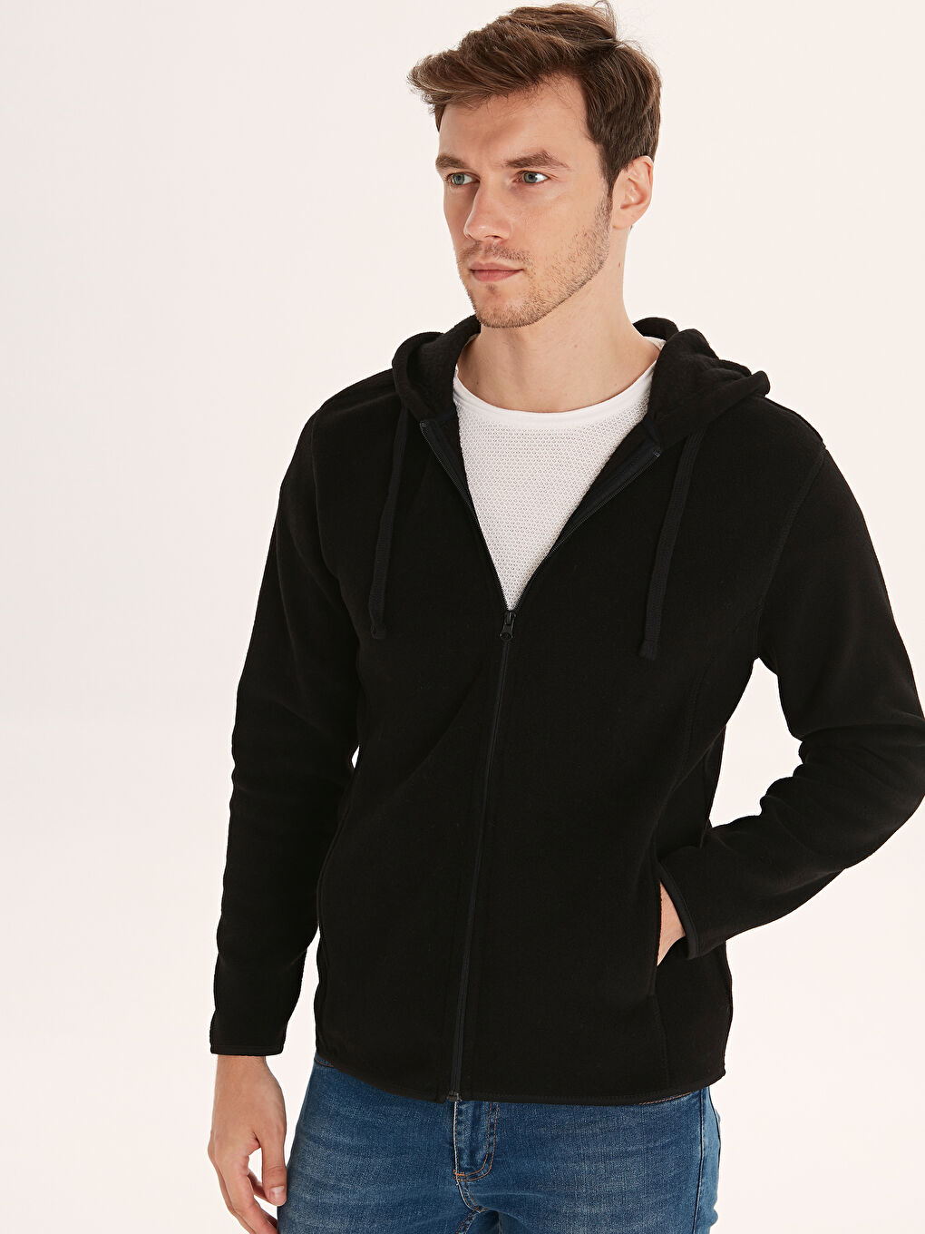 Koyu Siyah Fermuarlı Sweatshirt