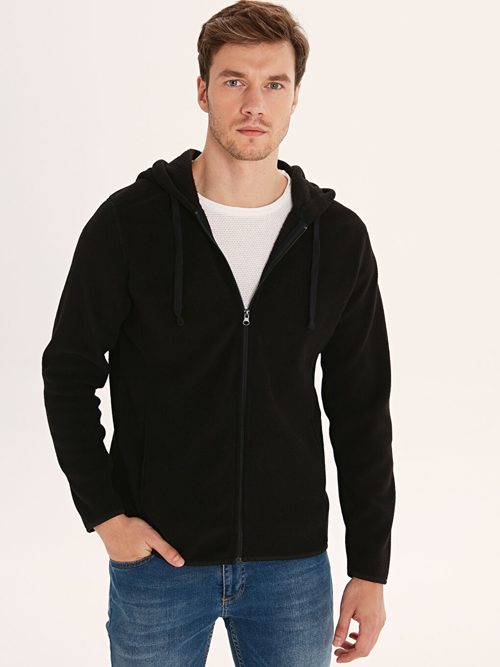 Koyu Siyah Fermuarlı Sweatshirt-1