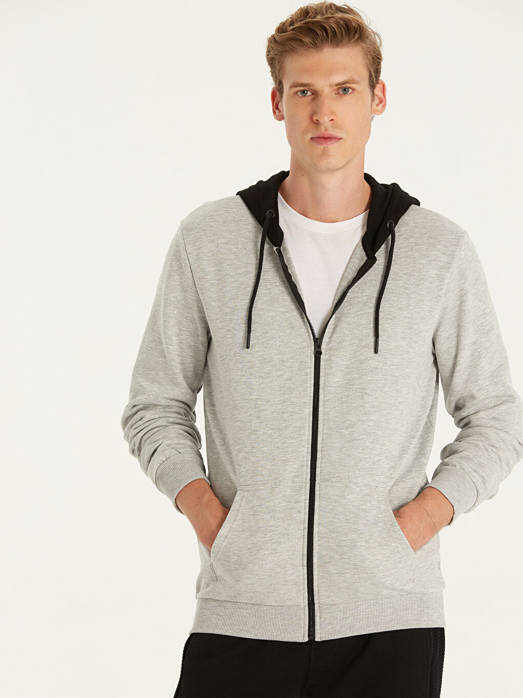 Gri Melanj Fermuarlı Sweatshirt