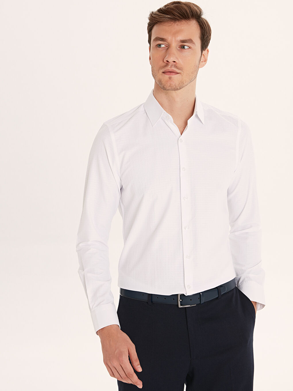 Beyaz Slim Fit Uzun Kollu Erkek Gömlek
