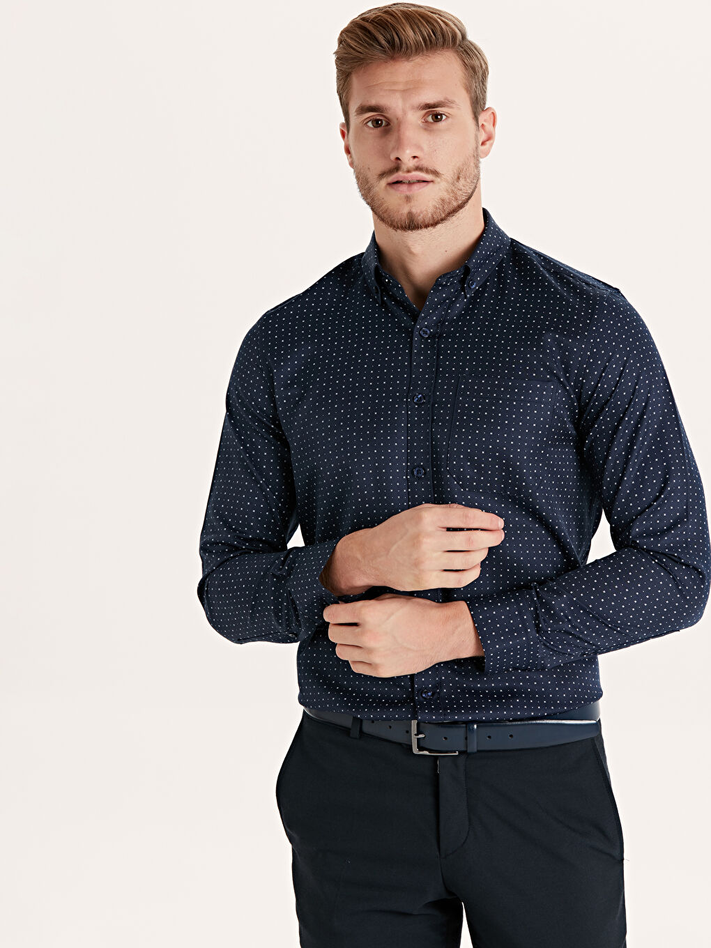 Lacivert Gabardin Erkek Gömlek