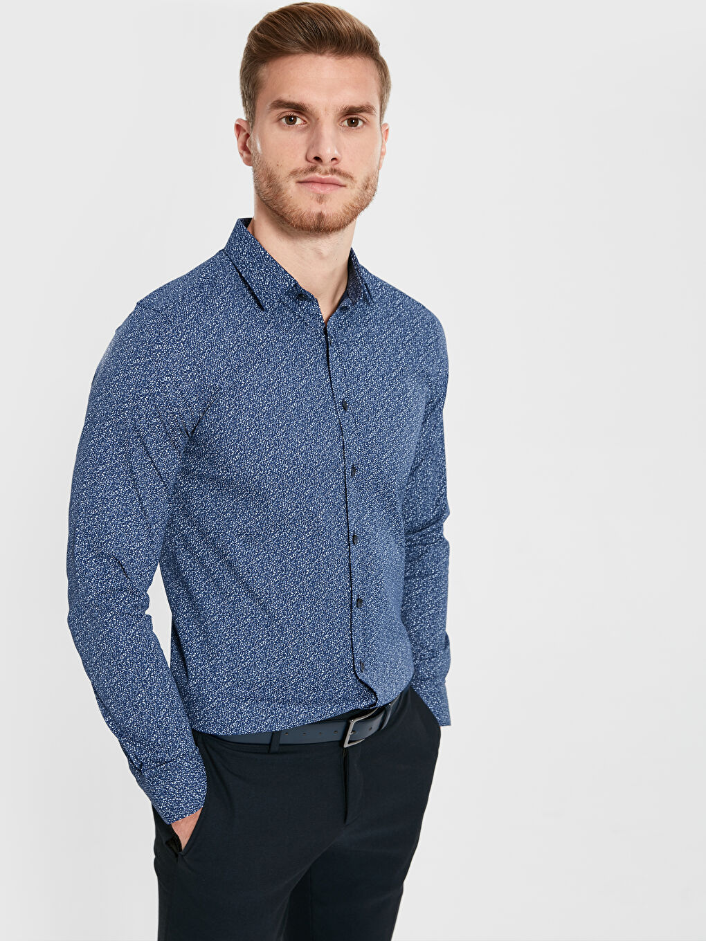 Lacivert Poplin Erkek Gömlek