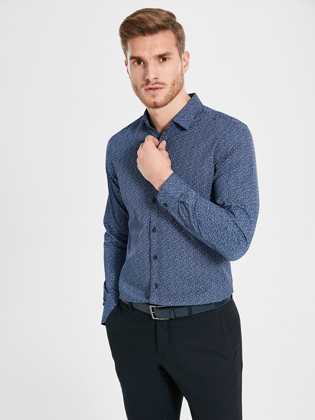 Lacivert Poplin Erkek Gömlek-1