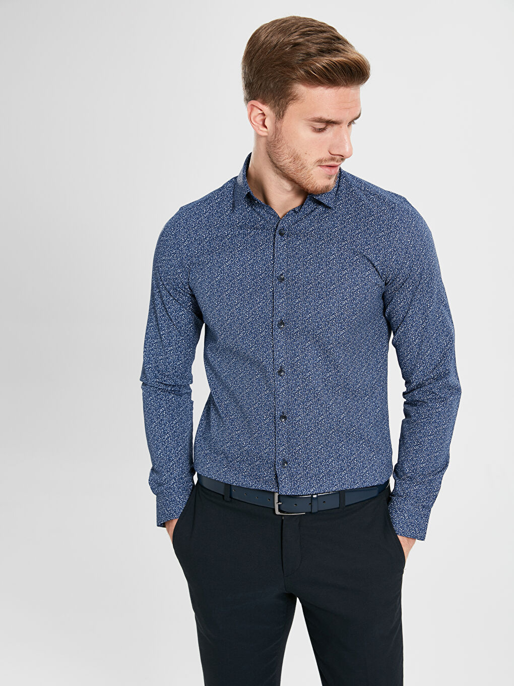 Lacivert Poplin Erkek Gömlek-2