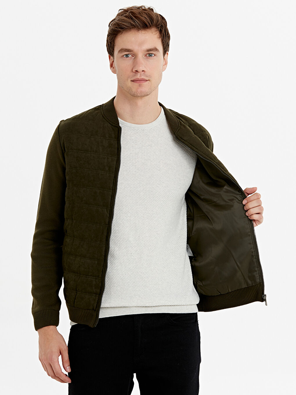 بالطو رجالي رفيع بقصة ضيقة بياقة كلية بومبر رفيع-1