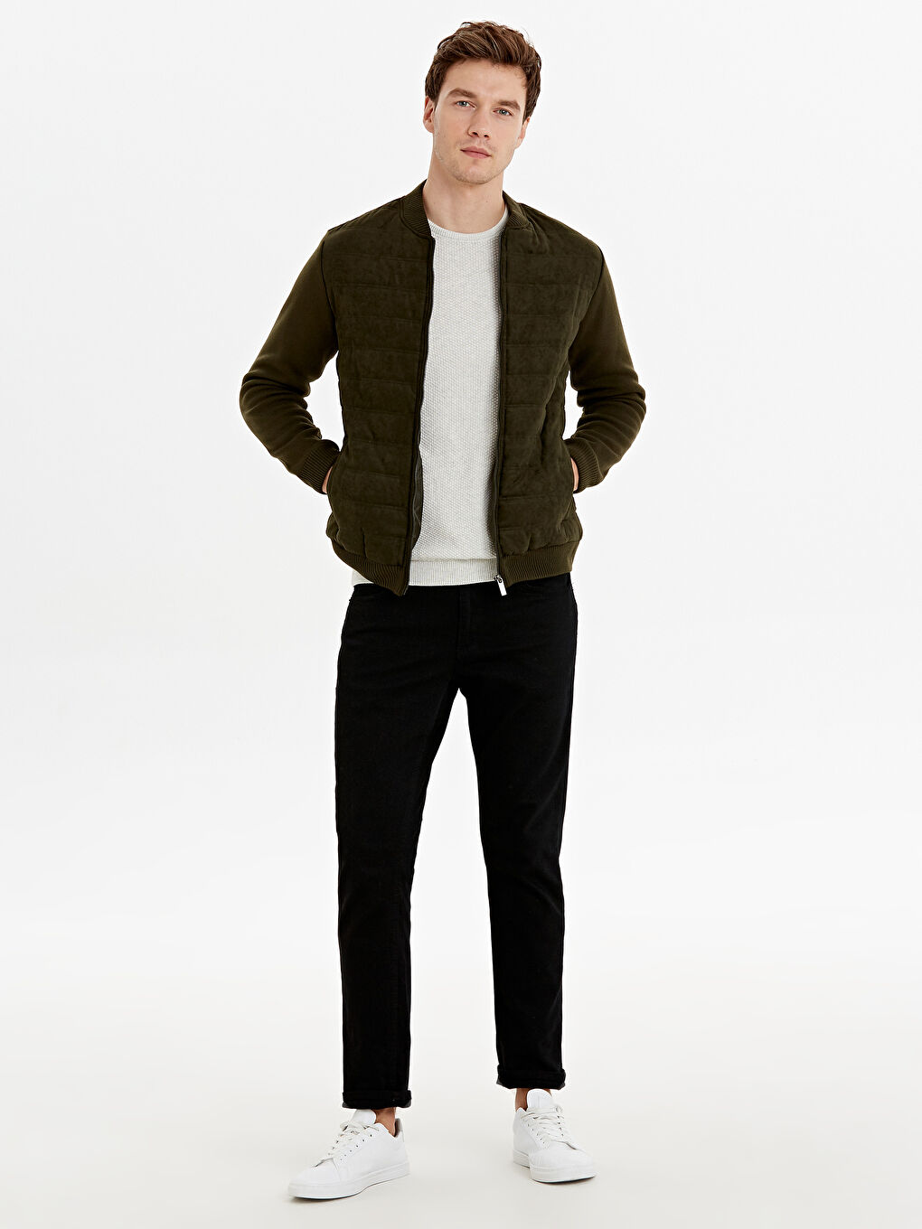 بالطو رجالي رفيع بقصة ضيقة بياقة كلية بومبر رفيع-3