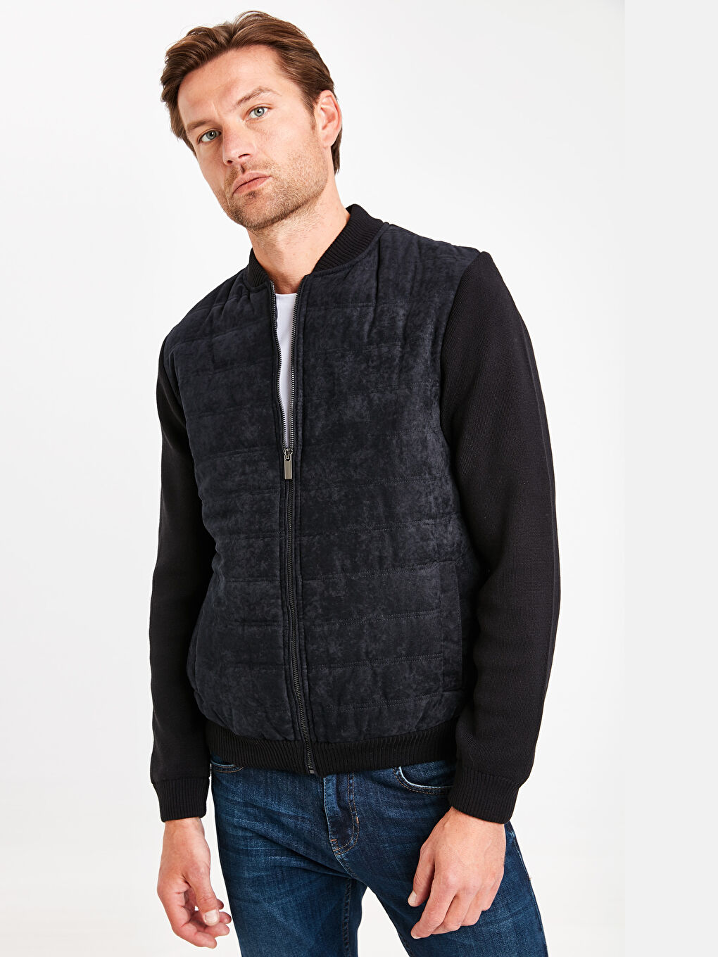 Lacivert Slim Fit Kolej Yaka Bomber İnce Erkek Mont