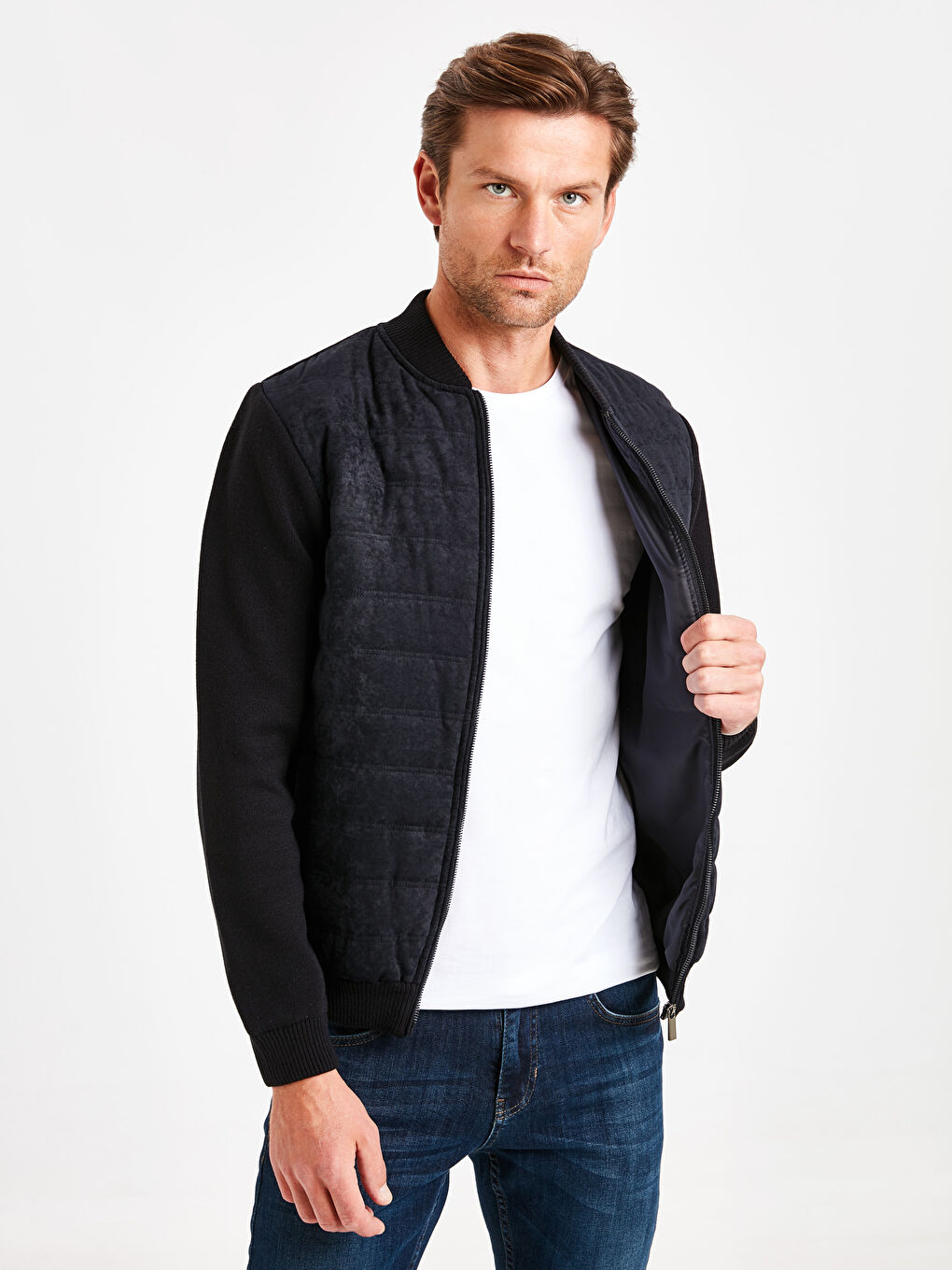 Lacivert Slim Fit Kolej Yaka Bomber İnce Erkek Mont-1