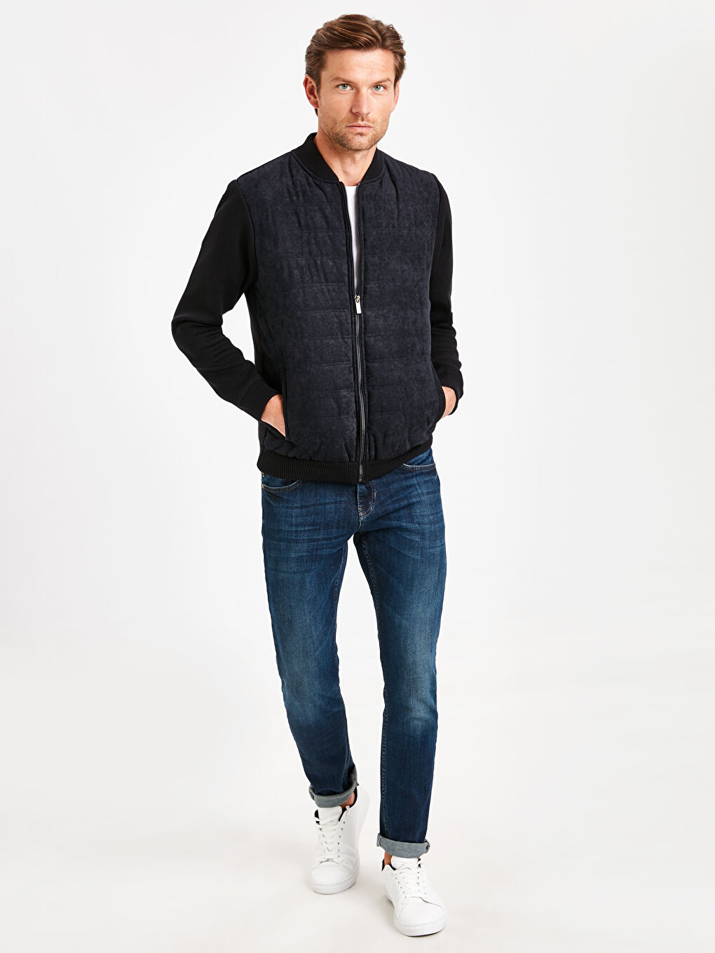 Lacivert Slim Fit Kolej Yaka Bomber İnce Erkek Mont-3