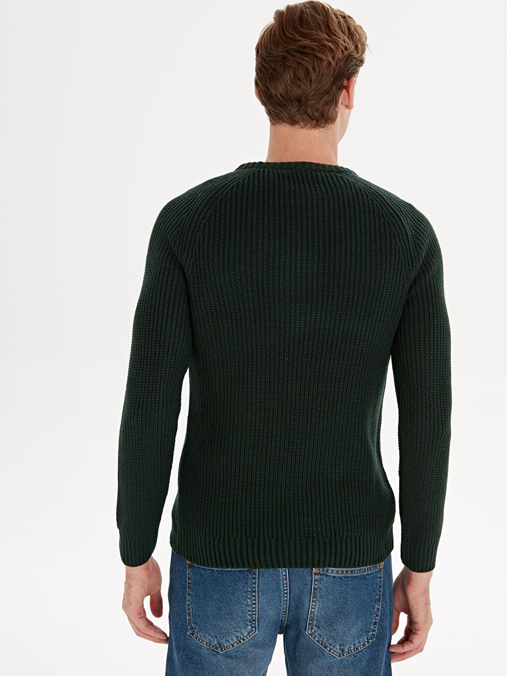 Yeşil Bisiklet Yaka Erkek Triko Kazak-2