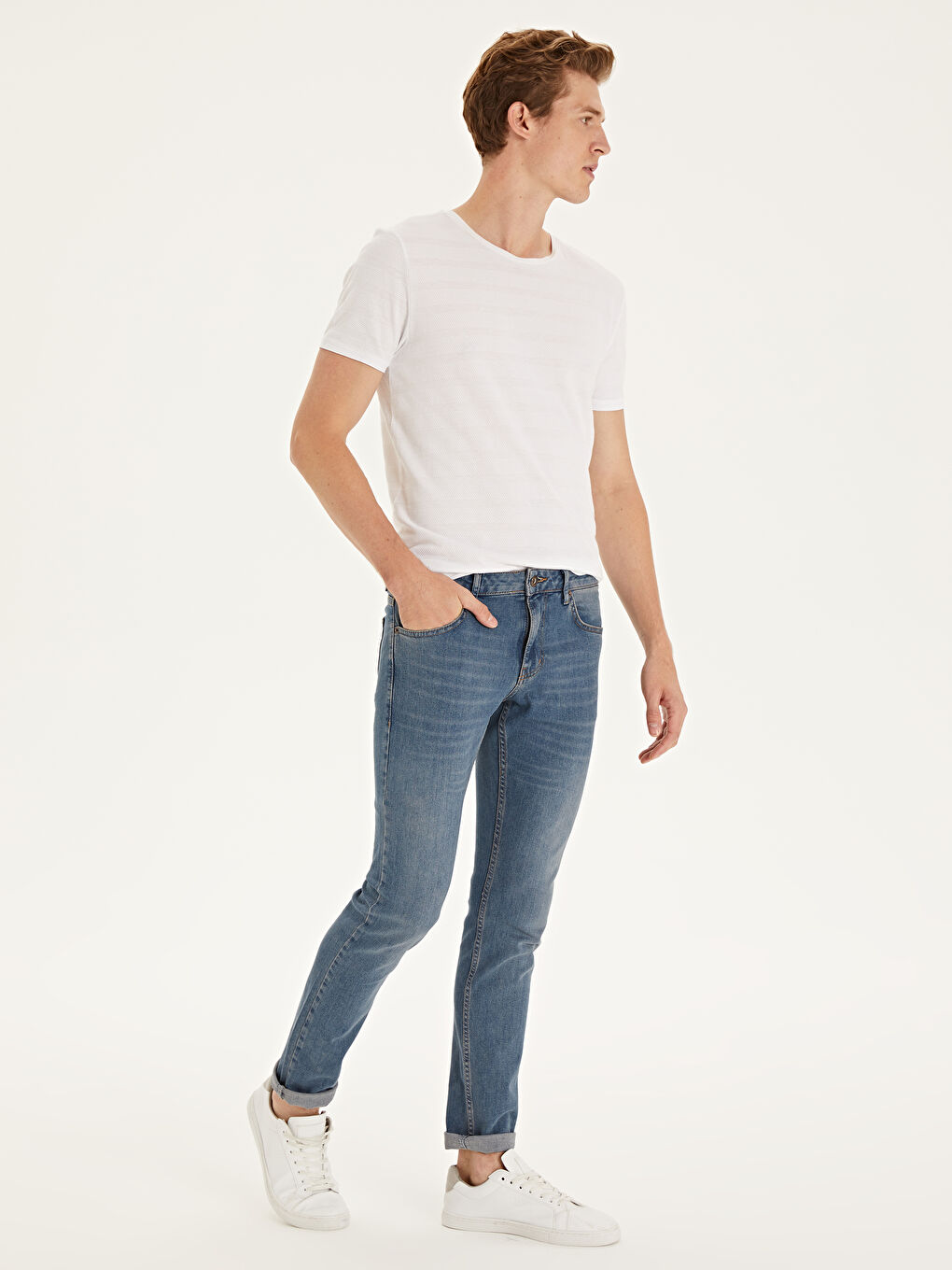 Мужчины Индиго Джинсы-1