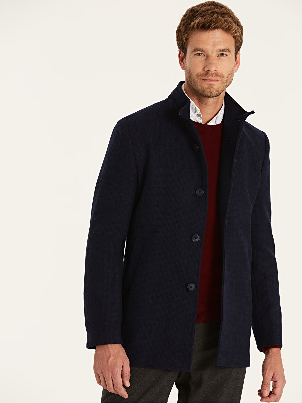 Lacivert Kaşe Kaban